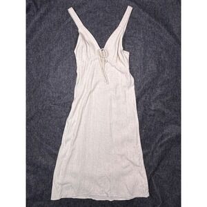 Monteau Los Angeles Midi Dress Women Small Cream Linen Blend Tie Front Coastal